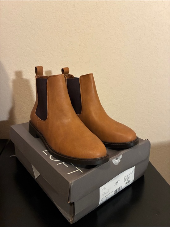 LOFT Shoes - LOFT Tan Chelsea Booties with Dark Elastic Panels